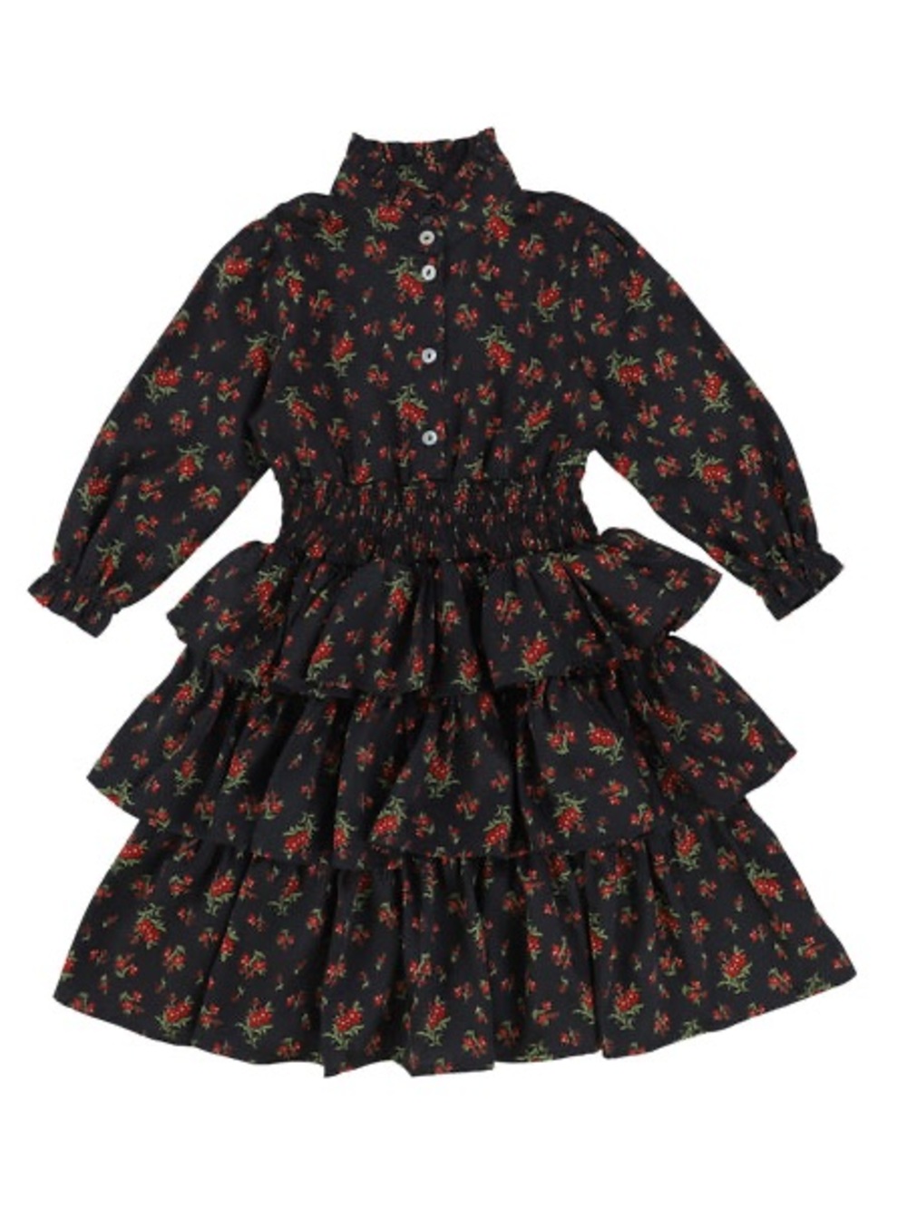 36. Christina Black Floral Tiered Long-Sleeve Dress (Flaws)